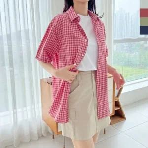 ACC SS1022W 여자 4색상 오버핏 시어서커 썸머 체크 반팔 남방 셔츠