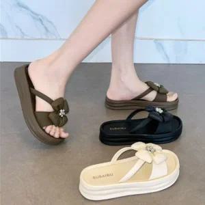 여성 여름 귀여운 클로버 큐빅꽃 폭신 통굽 슬리퍼