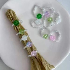 [콩심팥심]비즈 크리스탈 캐주얼 투명 반지 필수템 링 네잎클로