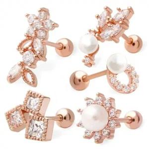 14K 금침 큐빅 진주 꽃 포인트 피어싱