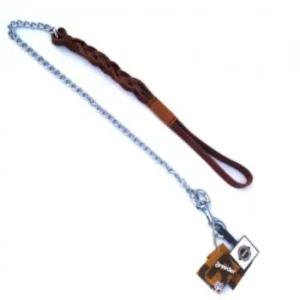 강아지가슴줄 가죽1단 43cm 꽈배기 롱리드 체인리드줄 브라운 L 애견목줄