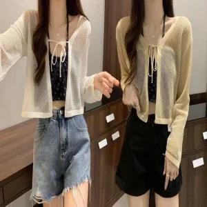 메쉬 망사 긴팔 가디건 여름 크롭 세미 볼레로 시스루