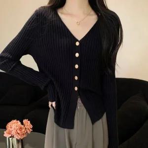 간절기 V넥 가디건 아우터 여성 니트 여리여리핏 골지
