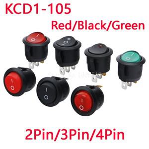 5Pcs KCD1-105 19mm 직경 미니 소형 소형 라운드 보트 로커 스위치 블랙 그린 레드 2Pin ON-OFF-ON 6A250V