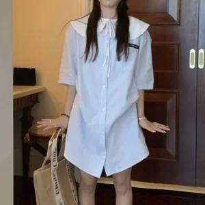 미니원피스 셔츠 리본 화이트 숏원피스 반팔 왕카라