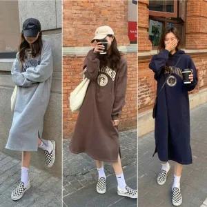 기모안감 겨울 롱원피스 후드 카라원피스 데일리 캐주