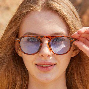 [KOLEAT]WOMEN 레이어드 뿔테 레트로 빅라운드 자외선 차단 틴트 선글라스 [BRCRB]