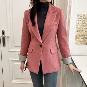 여자 모직 울 배색 겨울 연말룩 싱글 블레이저 자켓_4