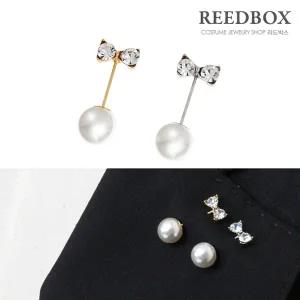 진주브로치 리본큐빅 진주부토니에