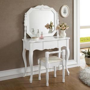 원목 화장대 화이트 사각 거울 스툴 의자 세트 빈티지 엔틱 미인