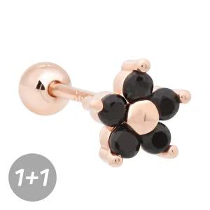 14K 금침 팬시 플라워 꽃 블랙 큐빅 데일리 피어싱 귀걸이 1+1