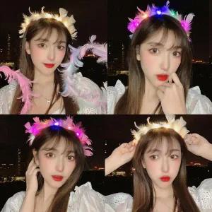 /홀리지 스벤 LED 불빛 깃털 천사링 머리띠 이벤트 축제