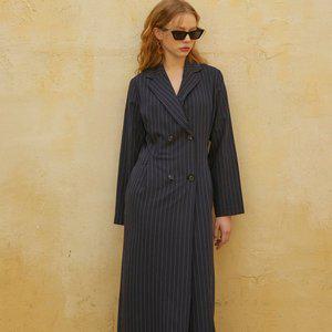 [신세계몰]더블 버튼 포켓 코트 원피스 스트라이프