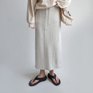 트레이닝 코튼 밴딩 쭈리 H라인 롱스커트