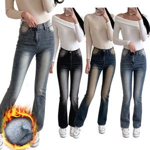 (S-2XL숏/기본/롱 3단 기장) 겨울 여성 기모 부츠컷 청바지 스판 하이웨스트 키작녀 빅사이즈 데님 팬츠