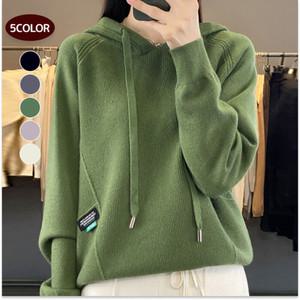 나바바 / 여성 라벨 포인트 긴팔 후드 니트티 NK1832 5컬러/2사이즈