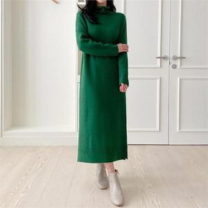 여자 폴라 캐시미어 울니트 옆트임 롱원피스