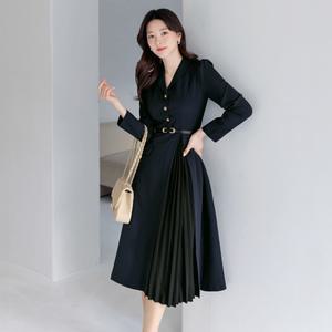 [시크라인] 로웨어 플리츠 플레어 원피스 빅사이즈/오피스룩/하객룩