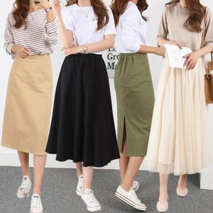 봄 빅사이즈~3XL 미디/롱 2기장 스커트 샤스커트 H라인 A라인 플레어 트임 데님 면 미디 랩 치마바지 린넨