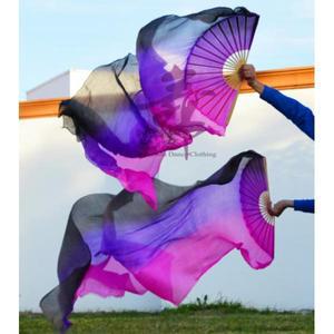 높은 판매 100 진짜 실크 베일 1 쌍 수제 여성 품질 실크 밸리 댄스 팬 댄스 블랙 퍼플 로즈 18090 cm