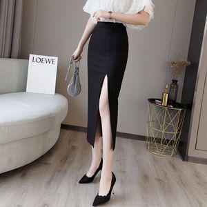 옆트임롱스커트 치마 여성 H라인 하이웨스트 슬림 2024 중간길이 봄 가을