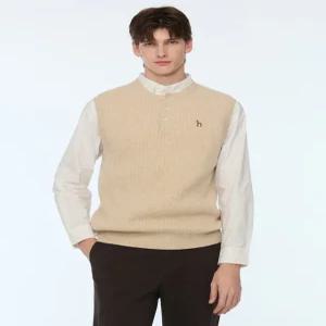 헤지스 남성 23FW [반값세일][스테디셀러]베이지 멜란지 울 니트베스트 WHSW3D361I1