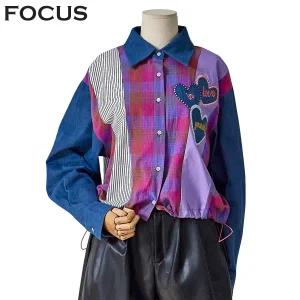 [롯데백화점]포커스 하트 포인트 데님배색 블라우스 (FF4H7BL0025)