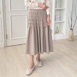 [스타일나]여자 봄 가을 겨울 밴딩 무지 스모크 셔링 니트 롱 스커트  핏이 예쁜 긴치마