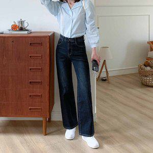 [진마니아] 다크 블루 히든밴딩 세미 와이드 데님 팬츠