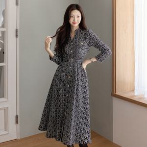 [시크라인] (~XXL까지) 조제프 반오픈 체인패턴 벨티드 플레어 원피스 겨울 골지 하객룩 오피스룩 격식룩 데이트룩