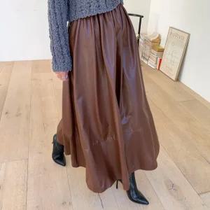 [유야]여성 레자 가죽 밴딩 플레어 롱 스커트 -FSK0115- 봄 가을