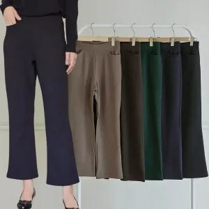 이브바바 여성 겨울 안감 기모 스판 밴딩 부츠컷 나팔 바지 팬츠 빅사이즈