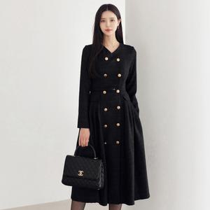 [시크라인] (~XXL까지) 블리즈 더블버튼 트위드 벨트 원피스 겨울 롱원피스 하객룩 오피스룩 격식룩 모임룩 연말룩