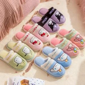 산리오 투톤 슬리퍼 헬로키티 시나모롤 쿠로미 마이멜로디 포차코 겨울 실내 사무실 털 실내화