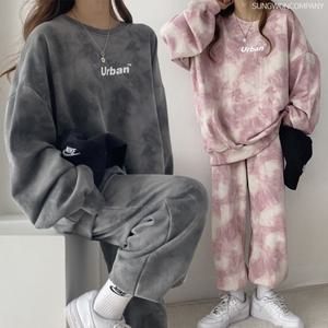 이너퀸 프리수 기모 어반 나염 레터링 물감 투톤 빅사이즈 겨울 루즈 박시 긴팔 긴바지 조거 상하의 트레이닝 세트 기모긴팔어반나염세트