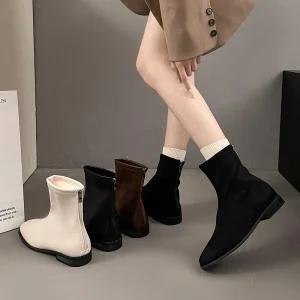 더구두 스퀘어 백지퍼 스웨이드 앵클부츠(2cm)-2547