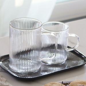 주름모양 포인트 내열 유리 머그잔 투명한 유리컵