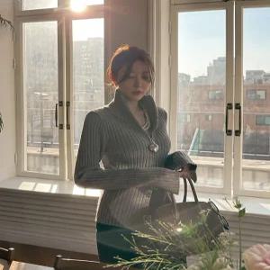 [다바걸][DB made] [더 니트]티브골지울집업니트