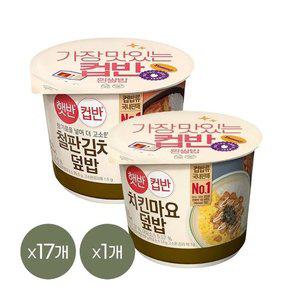 [CJ제일제당][1등 컵밥] 햇반 컵반 철판김치덮밥 254g x17개+치킨마요덮밥 233g x1개