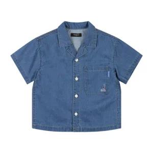 [캉골키즈]썸머 쿨 데님 하프 슬리브 셔츠 QB 0005 라이트 블루