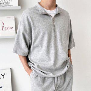 남자 반목 반집업 7부 반팔 면 오버핏 (WFFQ9RN)