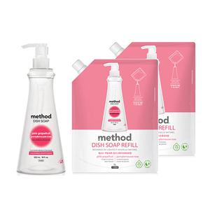 메소드 주방세제 핑크 용기, 532ML, 1개 + 리필, 1L, 2개
