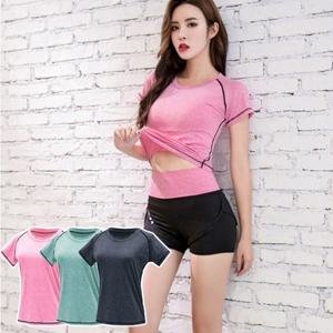 스포츠 헬스 요가 라인포인트 트레이닝복 여성 반팔티