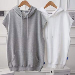 여자 여름 민소매 후드 스트링 무지 티셔츠