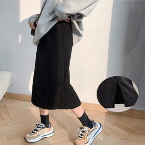 기모 안감 코듀로이 허리밴딩 뒷트임 포인트 롱스커트