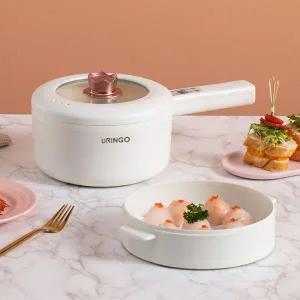 4가지 전기 라면포트 멀티쿠커 스마트 요리 냄비 휴대용 밥솥 멀티 쿠커 세라믹 라이너 프라이팬 찜기 포함