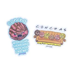 콘차 펀스 스티커 팩 - 수작업 평균 크기 4.5인치 방수 비닐 자동차용 데칼 물병 플라스크 스케이트보드 노트북 등 재미있는 멕시코 빵 음식