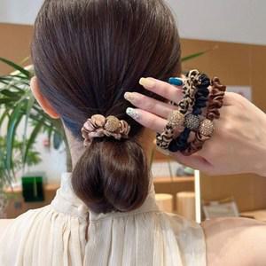 큐빅머리끈 미니곱창끈 실키 레오파드 무늬없는