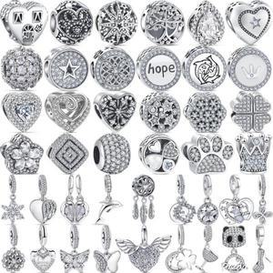 맞춤 오리지널 판도라 참 팔찌 DIY 쥬얼리, 925 실버 천사 하트 날개 깃털 나비 돌고래 꽃 클로버 행운의