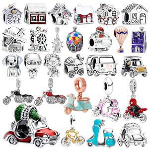 맞춤 오리지널 판도라 925 실버 팔찌 목걸이, DIY 하우스 관람차, 오토바이 어드벤처 매달린 매력 구슬 쥬